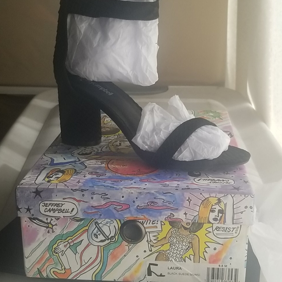 BNIB JEFFREY CAMPBELL Laura Sandals in Black Snake - Picture 2 of 3